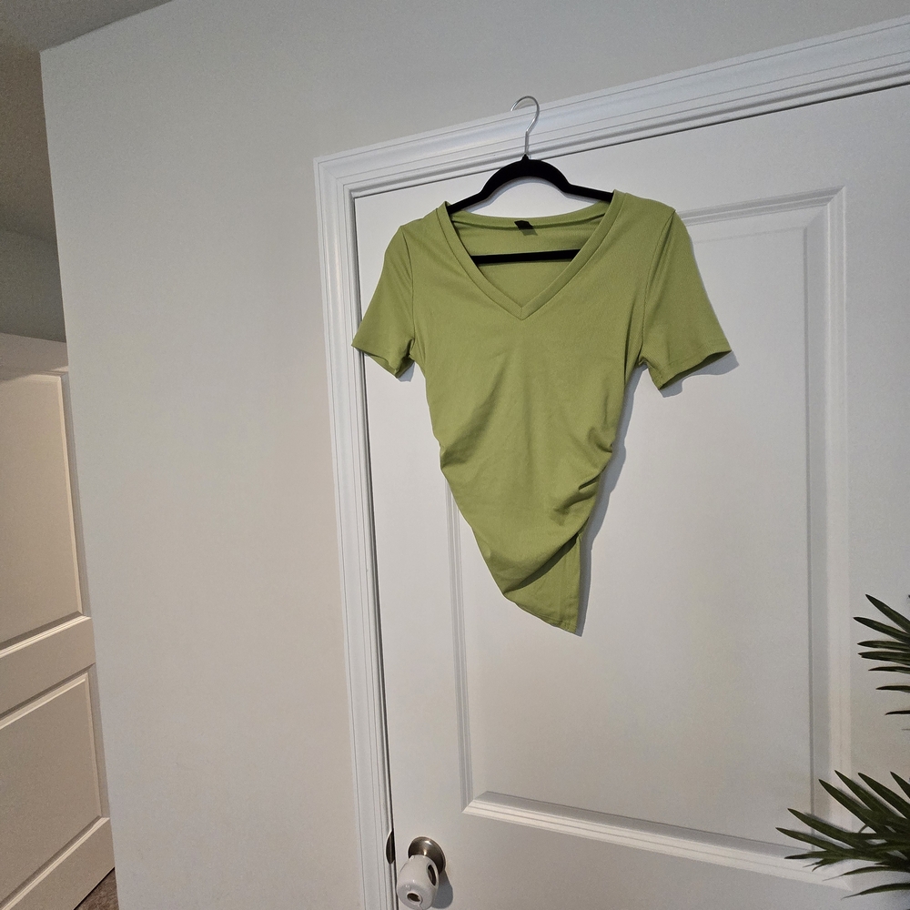 SHEIN Lime Short Sleeve V-Neck Top
